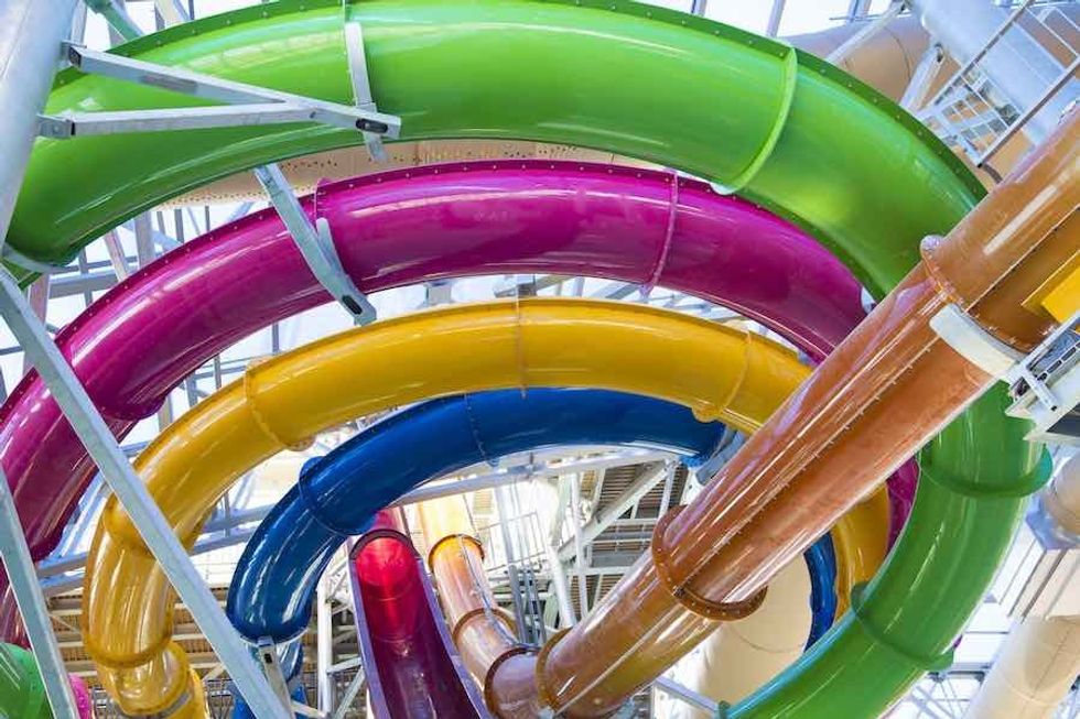 colourful waterslides at Epic Waters indoor waterpark texas