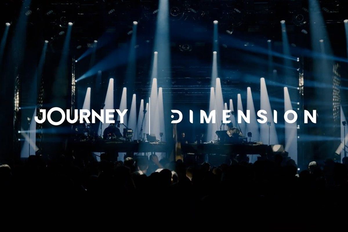 Concert stage with "Journey Dimension" text and dramatic lighting.