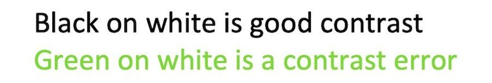 Contrast for digital accessibility: black text on white compared with green text on white