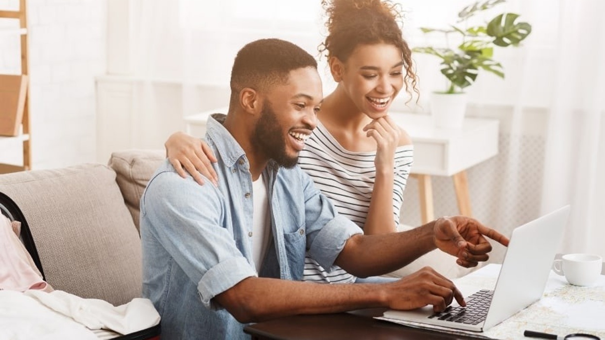 Convious Laptop Couple Stock Image