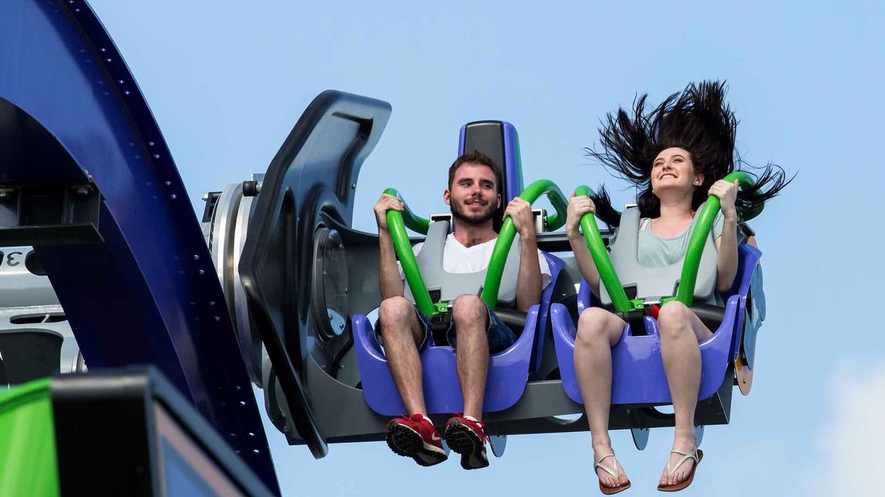 couple on roller coaster at Six Flags over texas