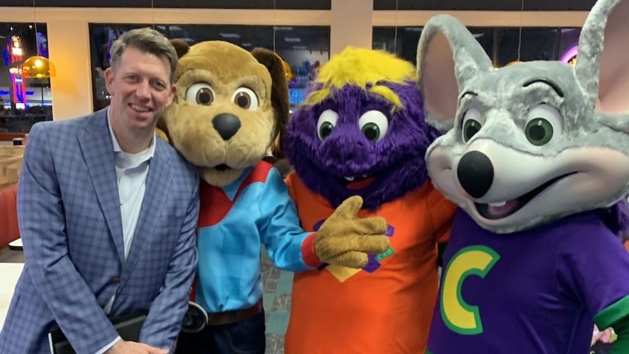David McKillips with Chuck E. Cheese and friends