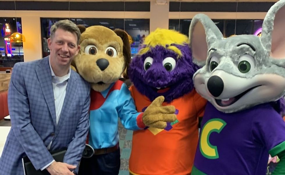 David McKillips with Chuck E. Cheese and friends