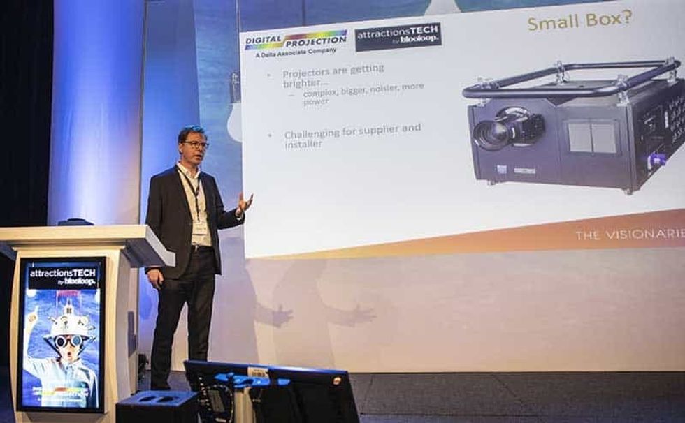 Dermot Quinn Digital Projection at attractionsTECH by blooloop at ISE 2019