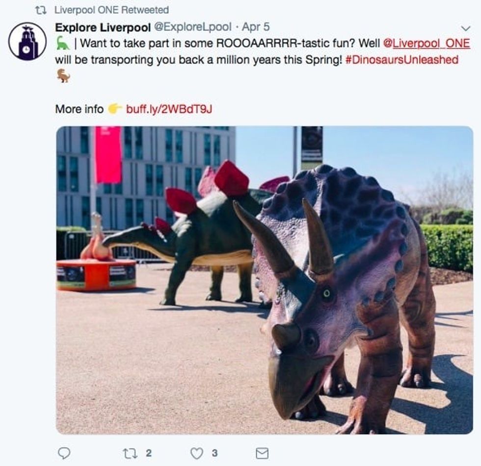 Dinosaurs Unleashed tweet liverpool one