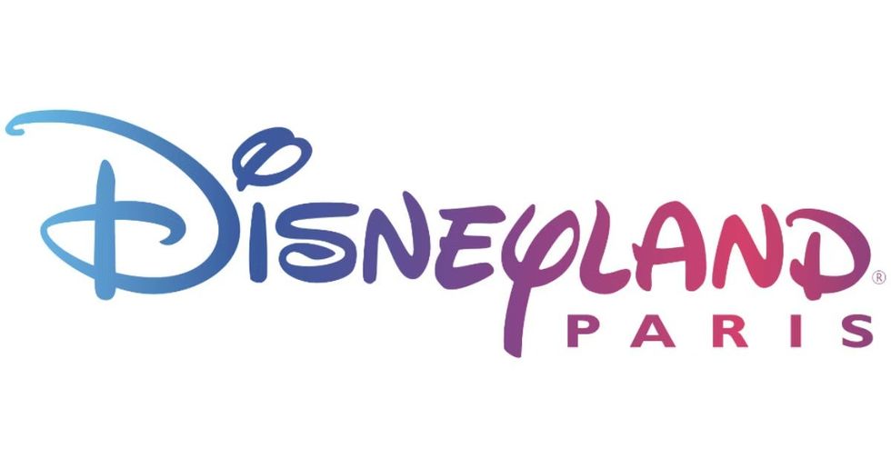 Disneyland Paris logo with blue to pink gradient text.