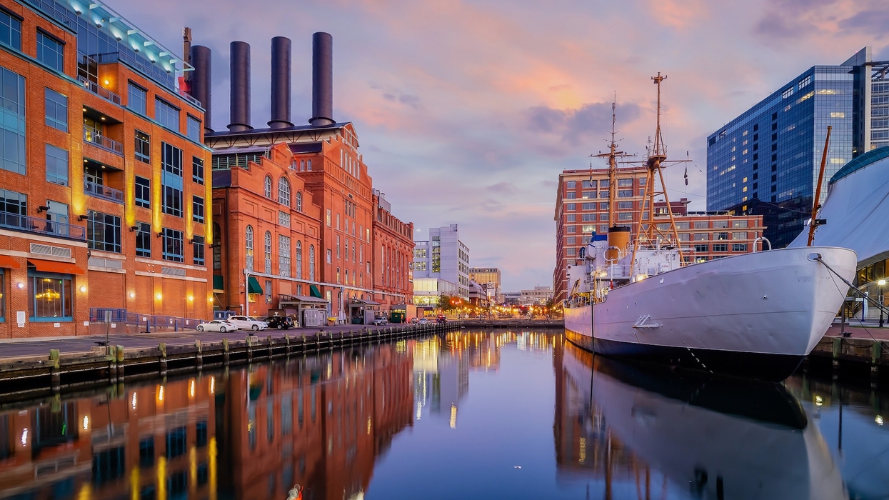 Downtown Baltimore city skyline , cityscape in Maryland USA at twilight