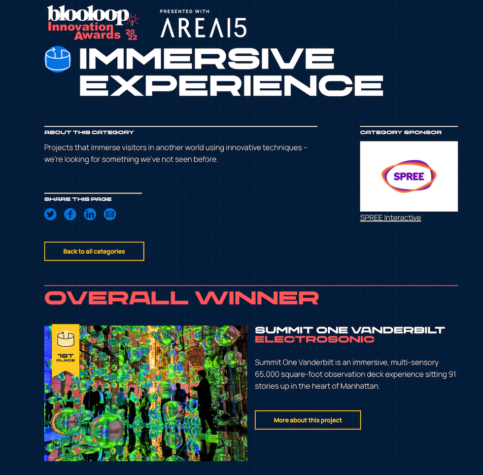 Electrosonic Immersive Experience winner blooloop Innovation Awards 2022