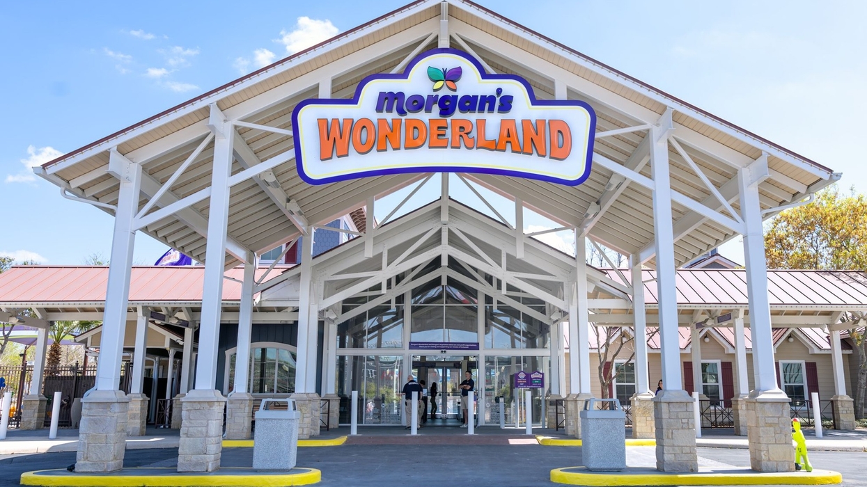 Entrance to Morgan's Wonderland theme park with a welcoming sign and pathway.