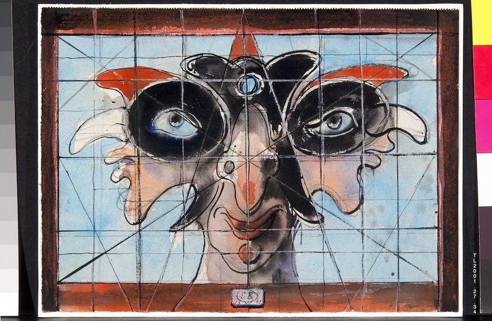 Eugene Berman, Curtain design for Pulcinella, 1972. Watercolor and ink on paper. Collection of the McNay Art Museum, Gift of The Tobin Endowment, TL2001.27.34.