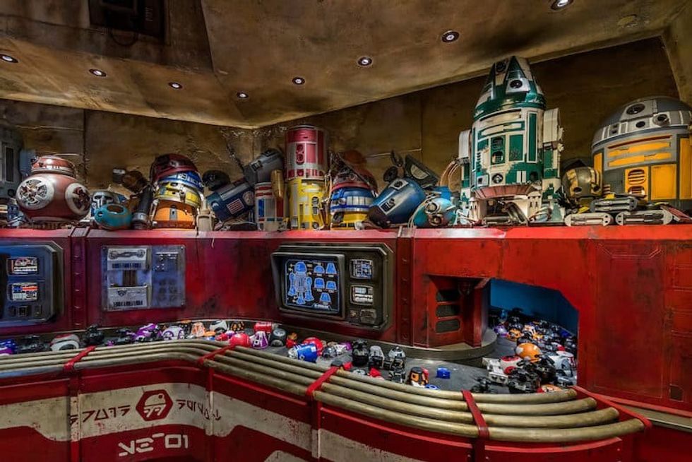 Exotic finds can be found throughout Star Wars: Galaxy’s Edge at Disneyland Park in Anaheim, California, and at Disney's Hollywood Studios in Lake Buena Vista, Florida. In the Droid Depot at Star Wars: Galaxy’s Edge, guests will be able to build their own personal droids. (Joshua Sudock/Disney Parks)