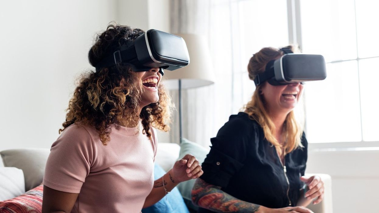 experiencing virtual reality with VR headset