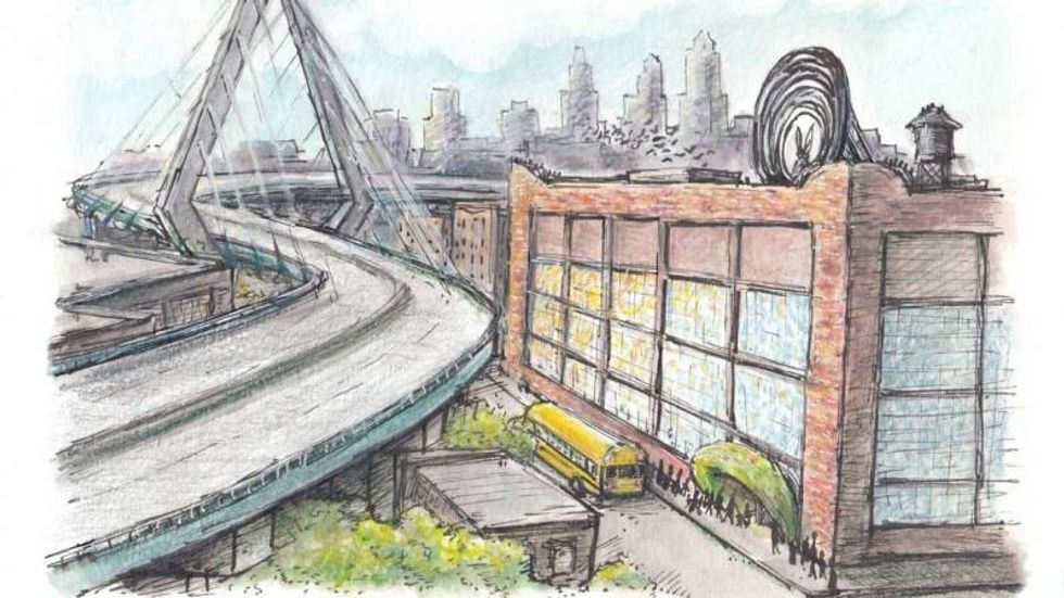 explorastorium concept drawing with bridge