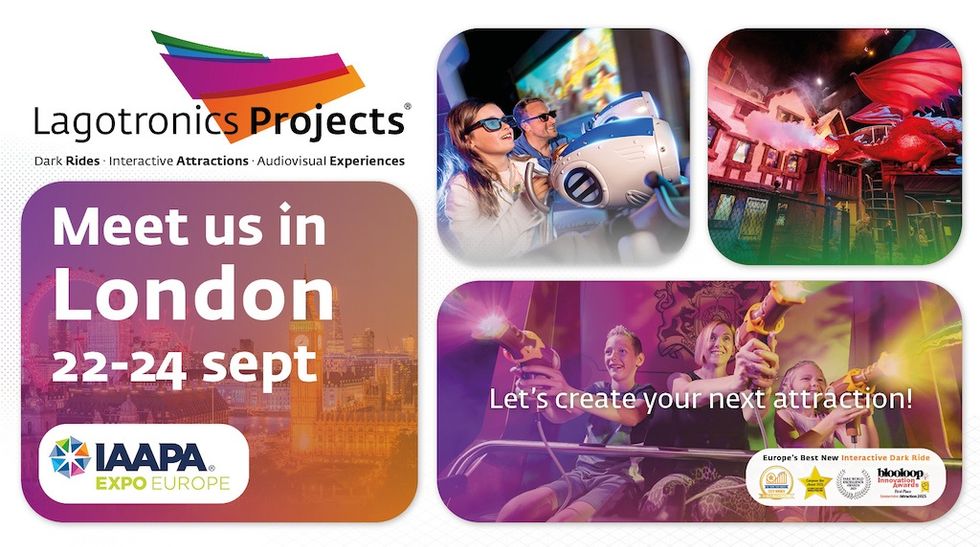 Expo invitation with rides and attractions. "Meet us in London, 22-24 Sept."