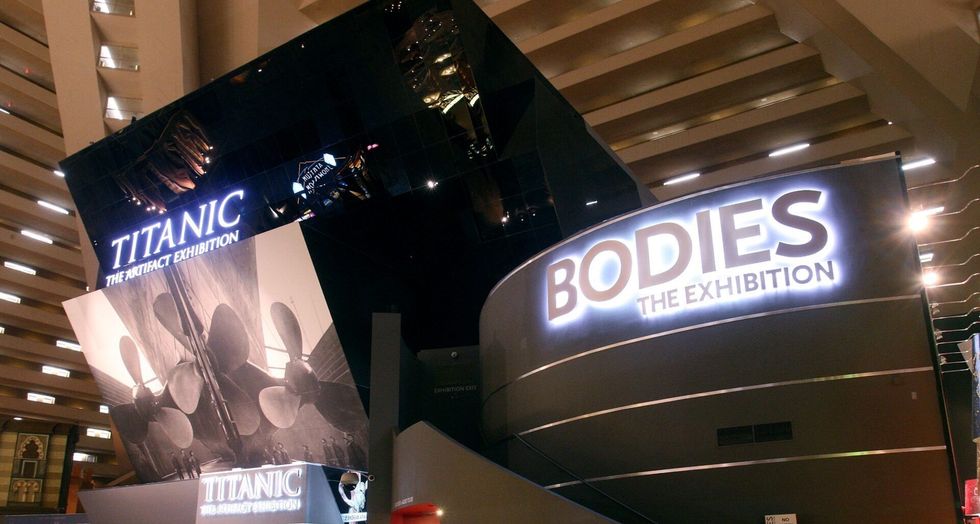Exterior of E/M Group's Titanic and Bodies exhibitions at the Luxor Hotel in Las Vegas</p><p></p>