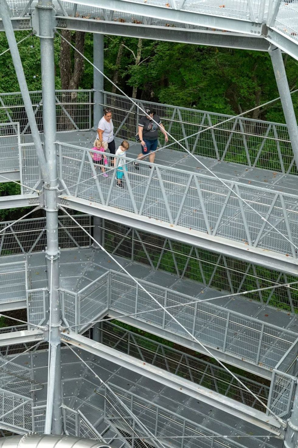 family exploring The Nautilus Observation Tower taken from above