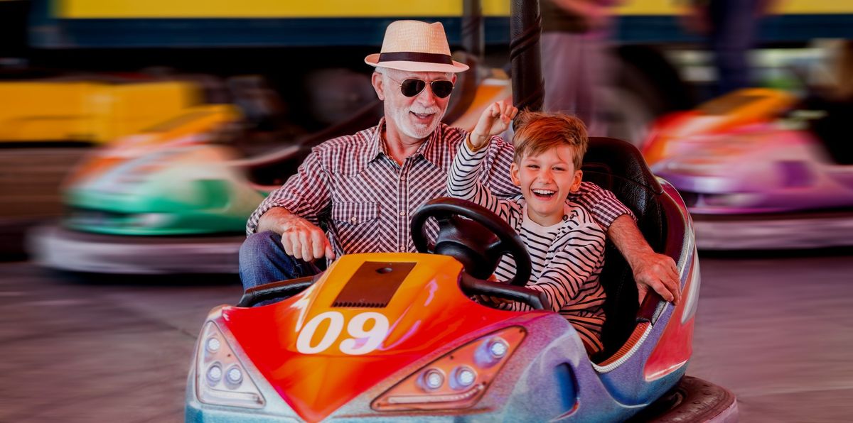 Family in bumper car