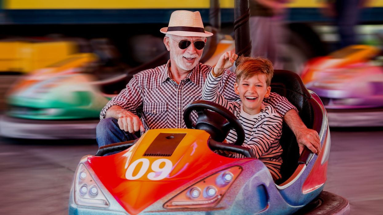 Family in bumper car