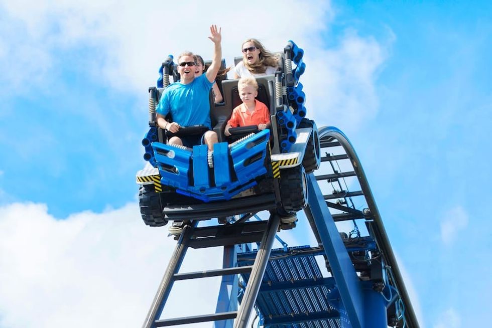 family on roller coaster