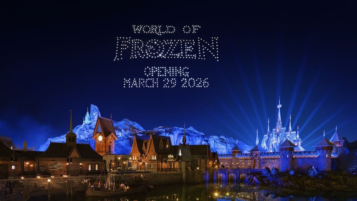 Fantasy night scene announcing "World of Frozen" opening March 29, 2026.
