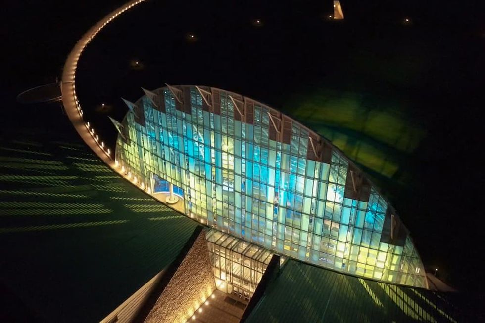 First Americans Museum lit up at night