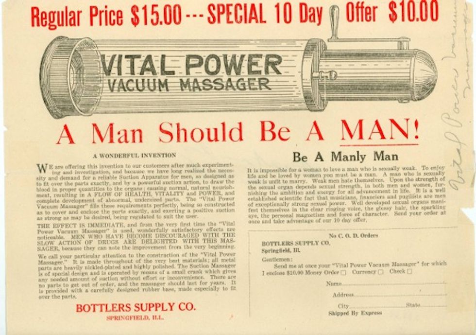 Flier; Vital Power Vacuum Massager, c. 1920s. Paper. Museum of Sex Collection