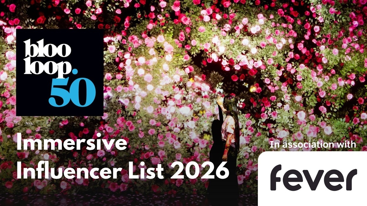 Floral backdrop with "blooloop 50 Immersive Influencer List 2026" text and Fever logo.