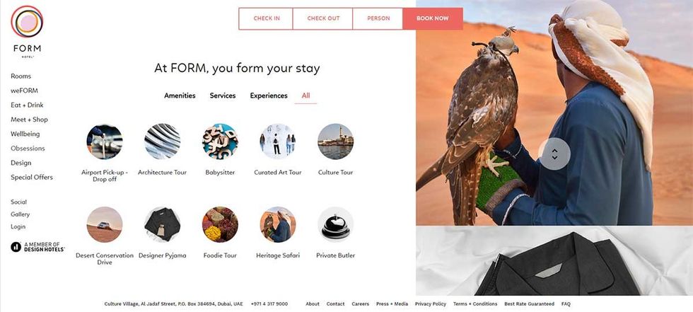Form Hotel Dubai - customise experiences