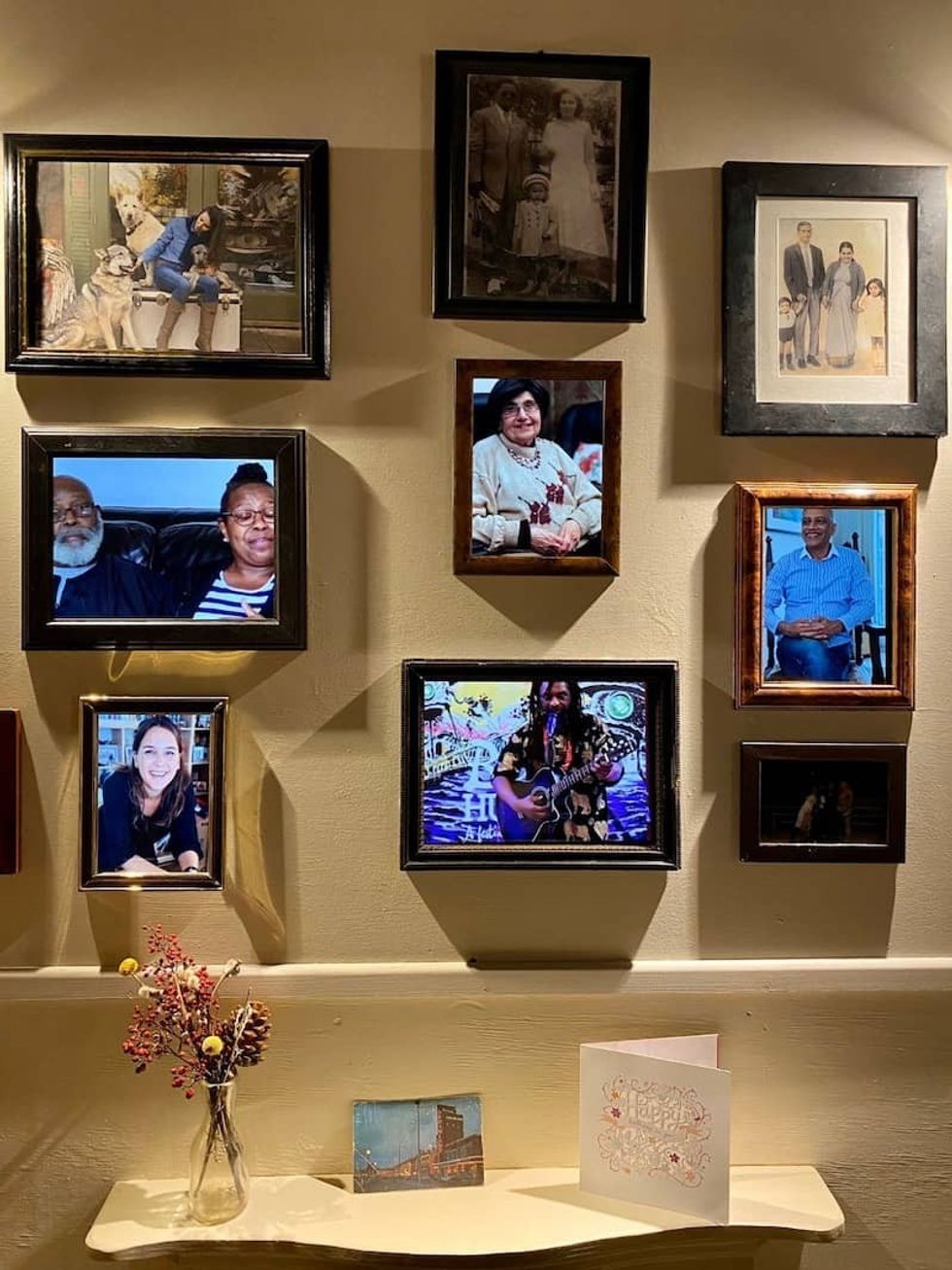 framed personal images on display