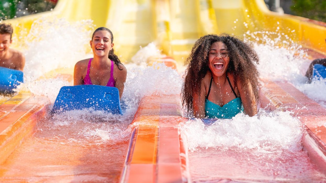 Friends on mat racer at Splish Splash