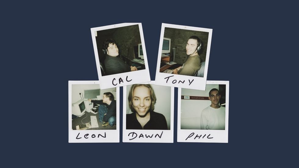 From Katapult's photo archive - Polaroids of five people labelled Cal, Tony, Leon, Dawn, and Phil on a dark background.