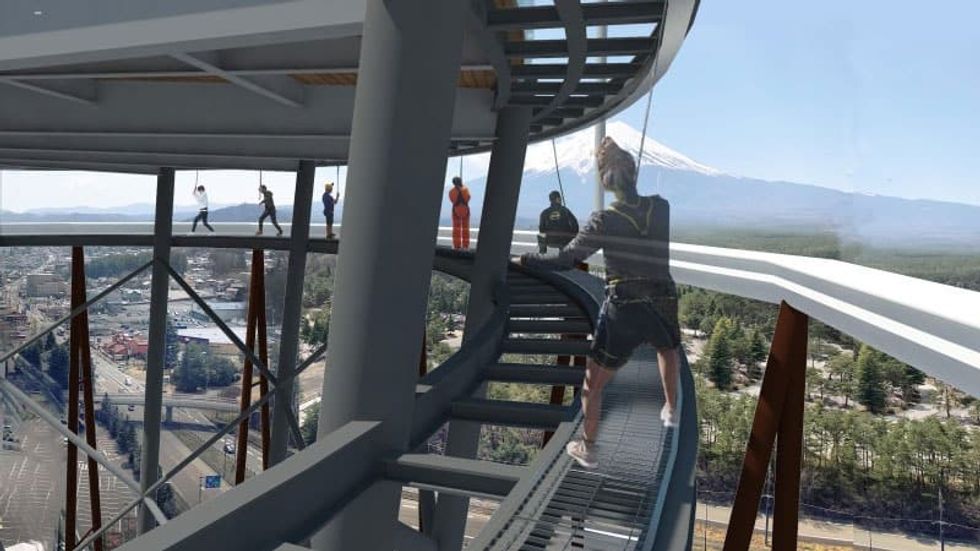 Fujiyama tower coaster observation deck, slide and sky walk at Fuji-Q