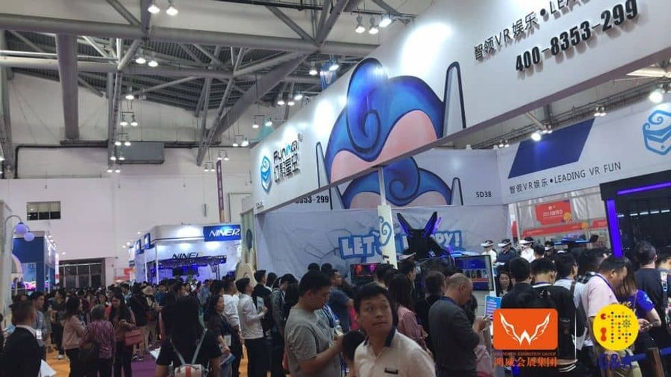 Games and Amusement Fair 2018 Attendees outside VR exhibitor