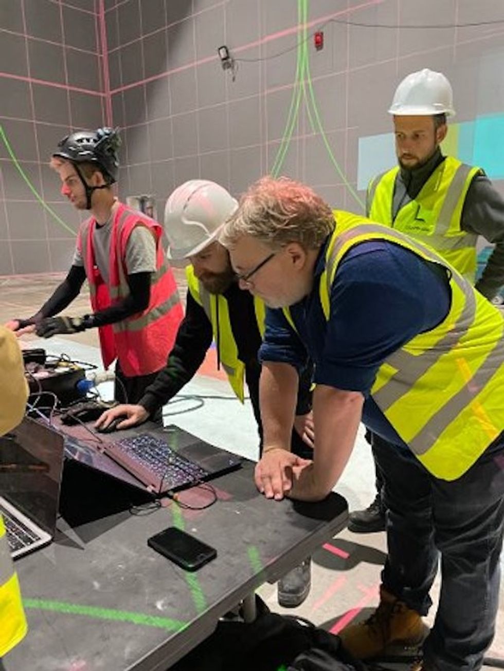 Gareth Fry (front right) working with the Holoplot team during the test phase.