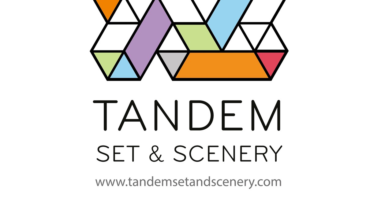 Geometric logo with "Tandem Set & Scenery" text below and colorful shapes above.