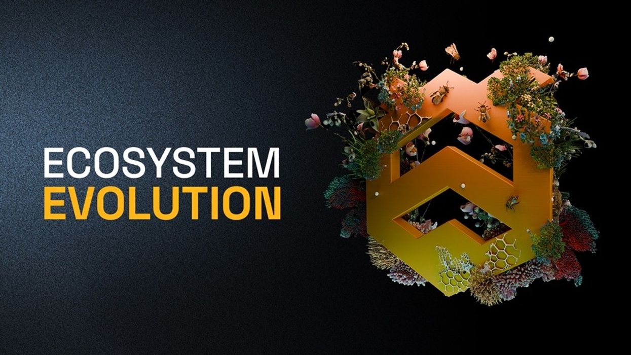 Geometric shape with plants; text reads "Ecosystem Evolution".