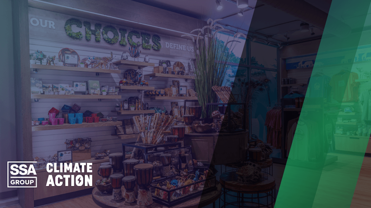 Gift shop with eco-friendly products and SSA Group Climate Action logo.