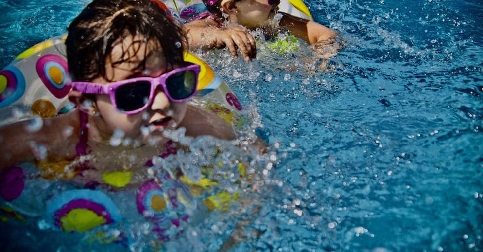 Girl playing at a waterpark