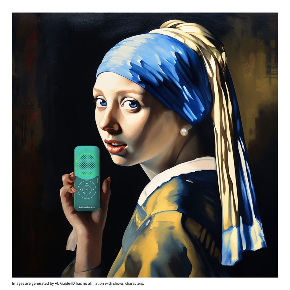 Girl-with-a-pearl-earring holding Podcatcher Pro