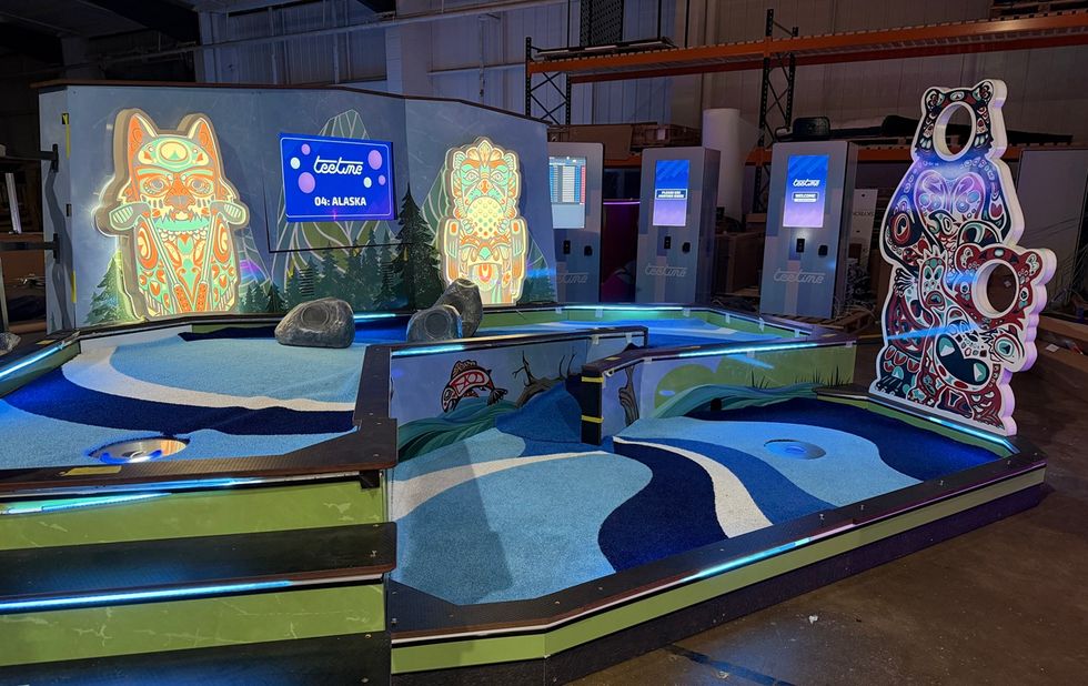 Glow-in-the-dark mini golf course from 360Golf with an Alaskan theme.