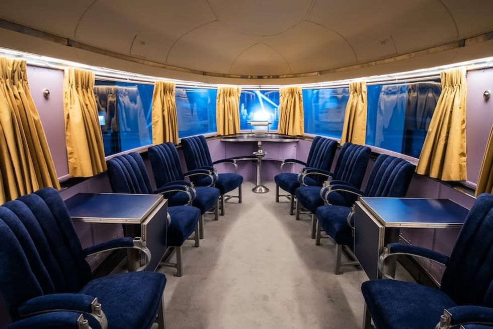 Gold, lavender and royal blue rail lounge