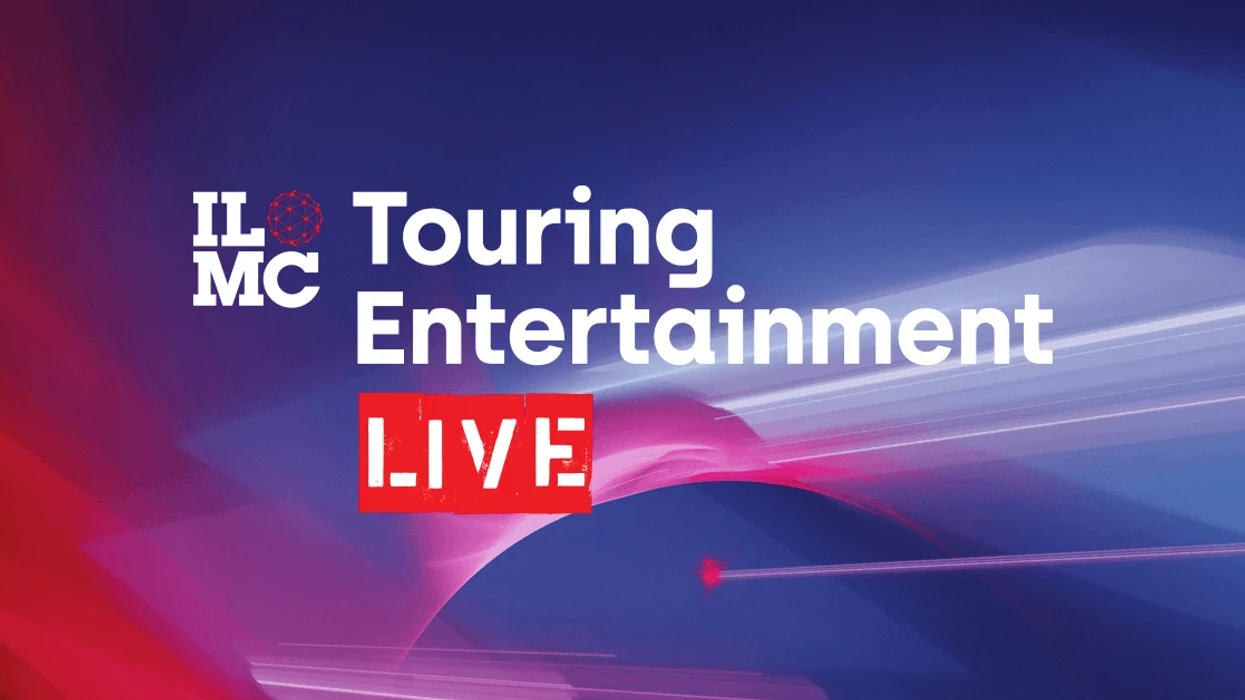 Gradient background with "ILMC Touring Entertainment Live" text in bold white and red.