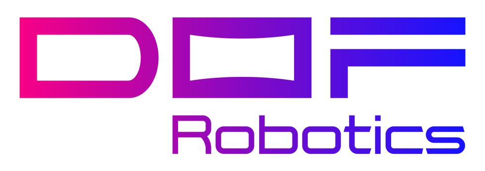 Gradient "DOF Robotics" logo in pink and blue hues.