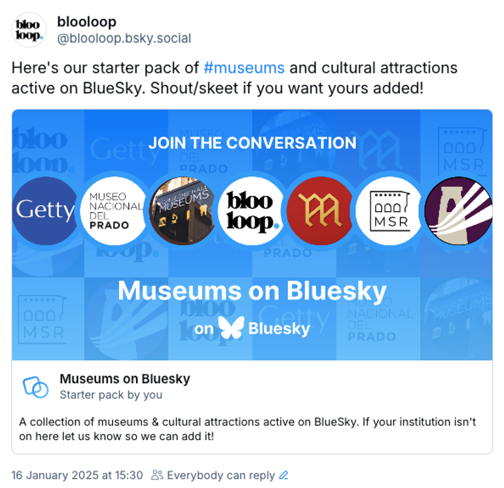graphic showing a museum starter pack for use on bluesky