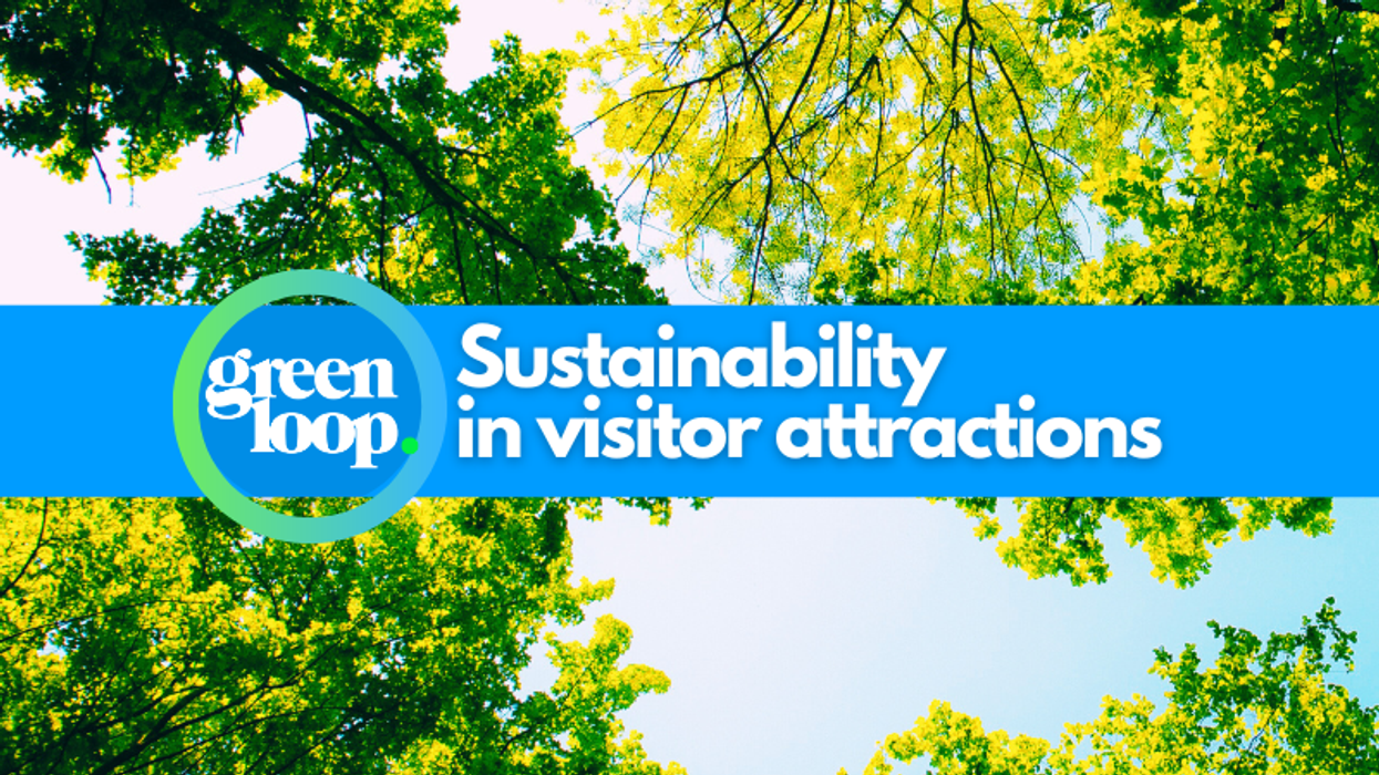 Green tree canopy with "Sustainability in Visitor Attractions" text across the center.