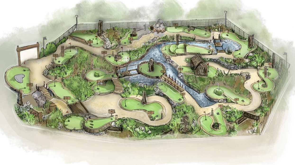 Greenspan Projects woodland-themed adventure golf close up
