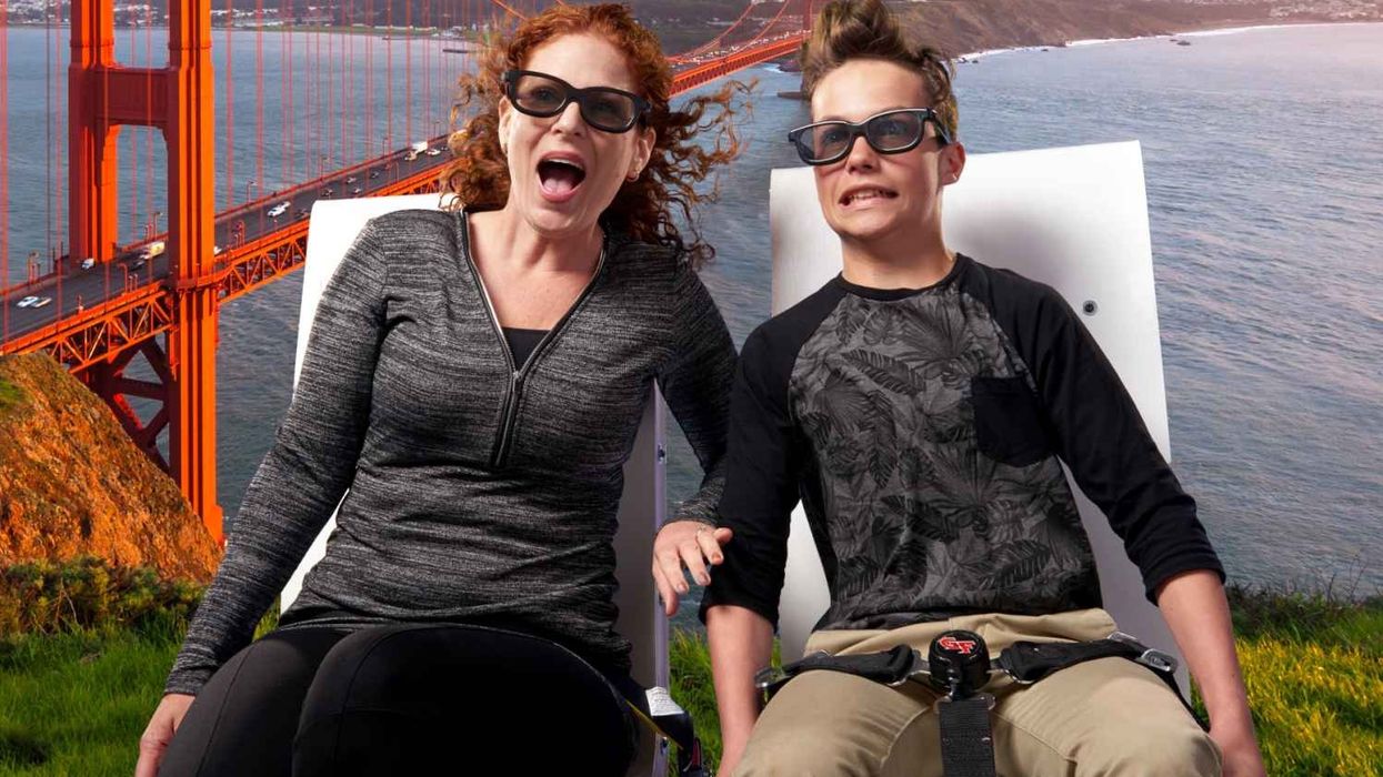 guests fly over golden gate bridge in new 3D flying theatre The Flyer