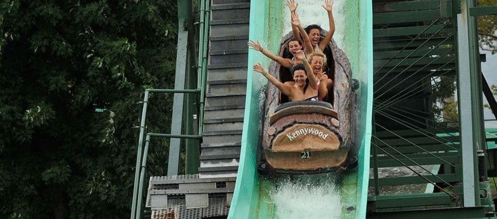 Guests on Kennywood's Log Jammer, water rides