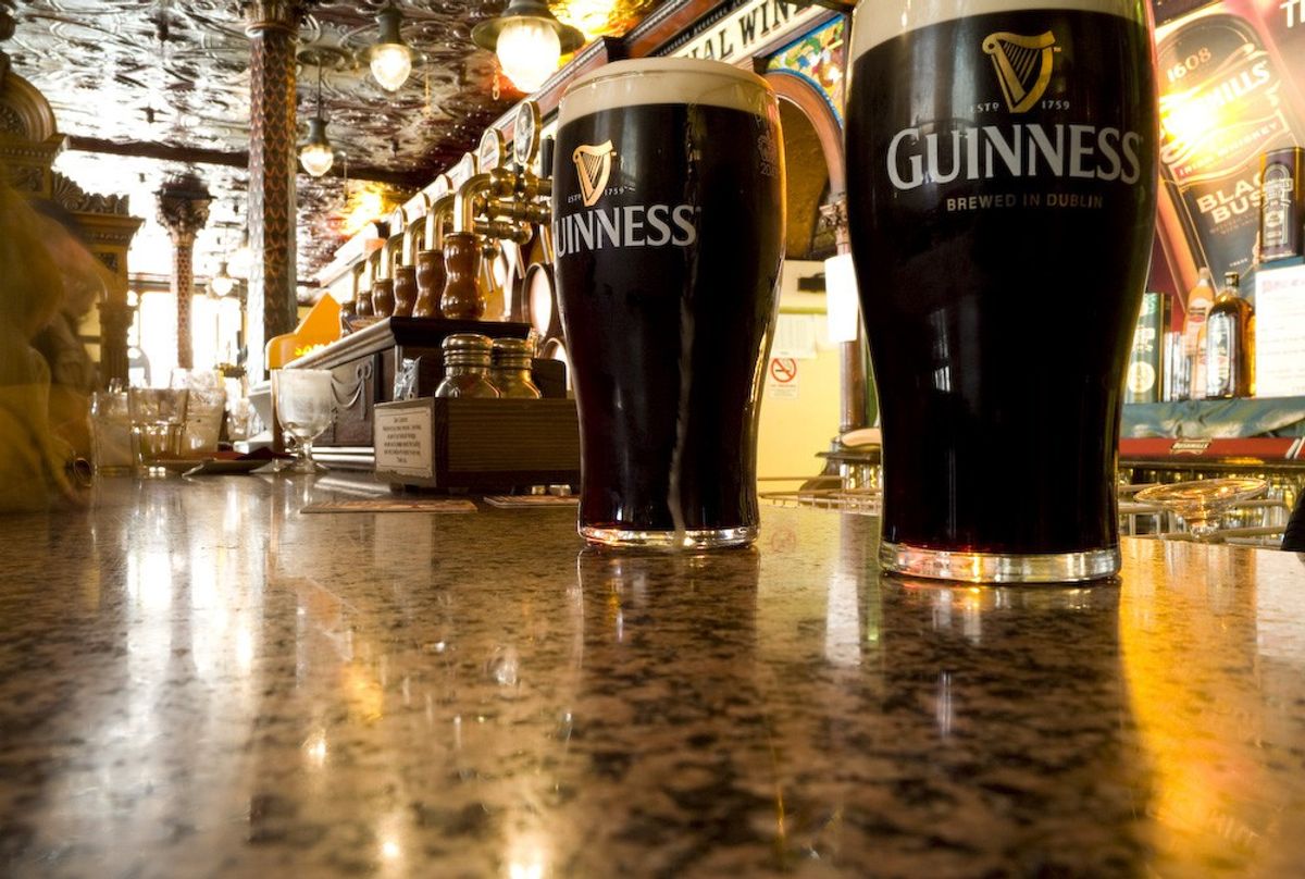 Guinnness pints on a bar Guinness storehouse