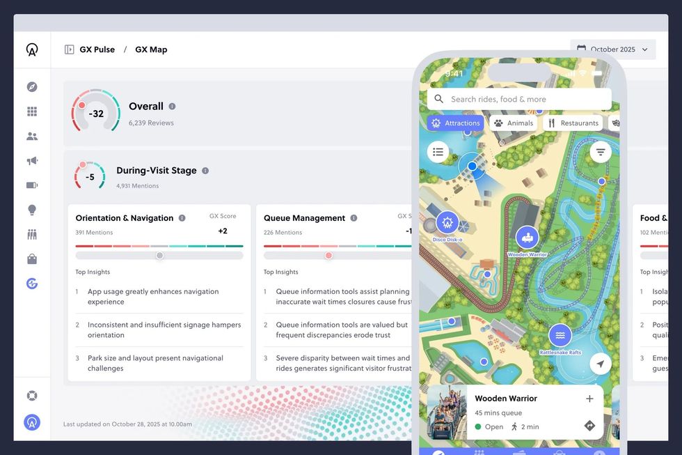 GX Pulse, Dashboard and smartphone map interface with park navigation and visitor insights.